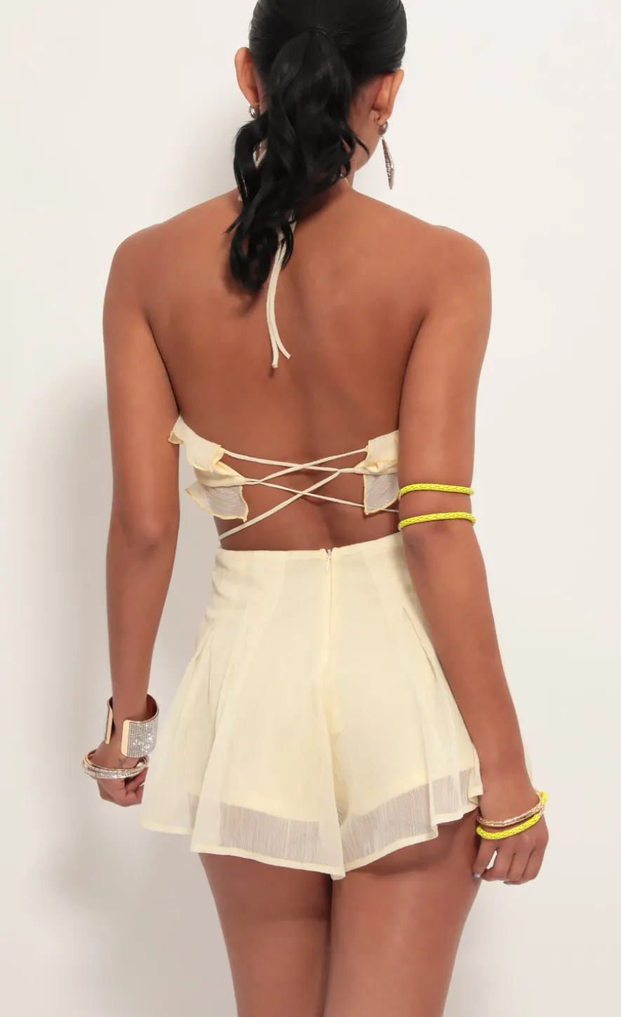 LUCY IN THE SKY Rompers^Cutout Halter Romper In Light Yellow