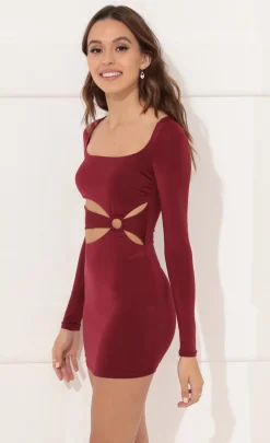 LUCY IN THE SKY Mini Dresses^Cutout Long Sleeve Dress In Burgundy