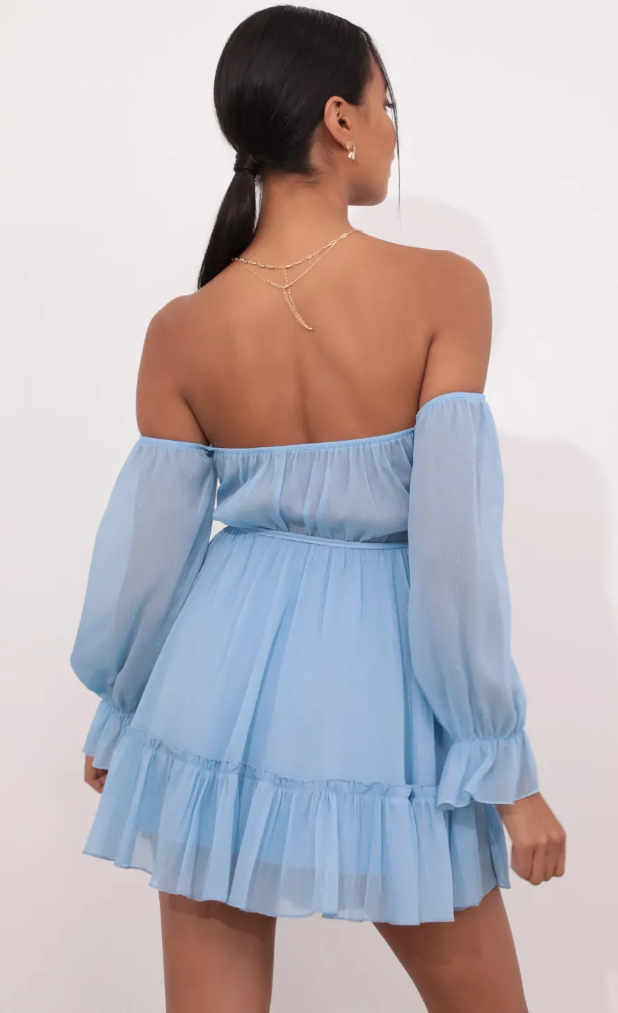 LUCY IN THE SKY Mini Dresses^Cutout Off The Shoulder Dress In Sky Blue