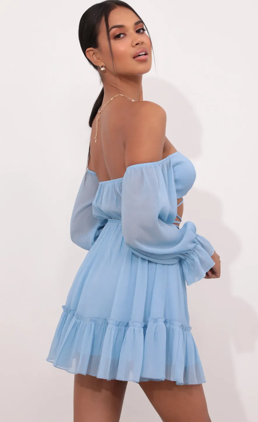 LUCY IN THE SKY Mini Dresses^Cutout Off The Shoulder Dress In Sky Blue