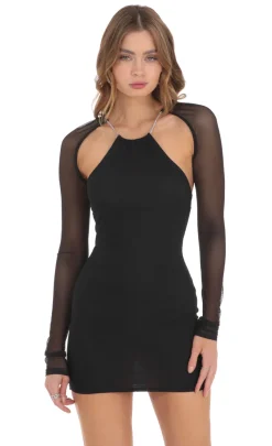 LUCY IN THE SKY Mini Dresses^Cutout Rhinestone Mesh Dress In Black