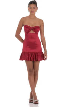 LUCY IN THE SKY Mini Dresses^Cutout Satin Starpless Dress In Maroon