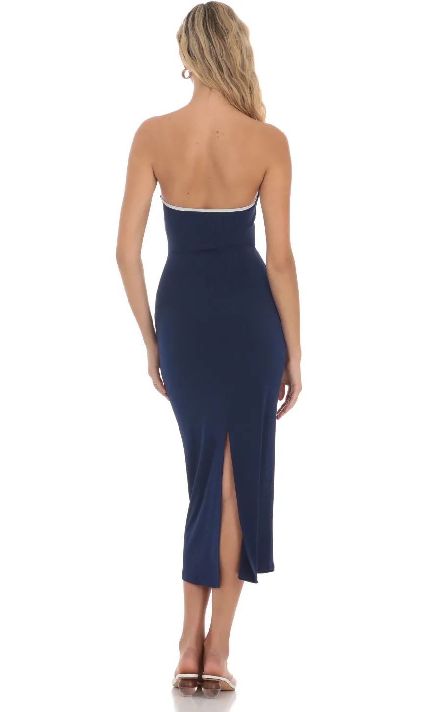LUCY IN THE SKY Midi Dresses^Cutout Strapless Midi Dress In Navy