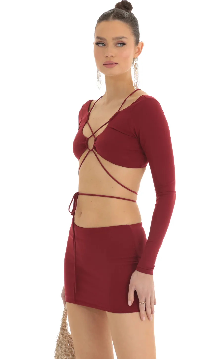LUCY IN THE SKY Two-Piece Sets^Cutout Two Piece Skirt Set In Red