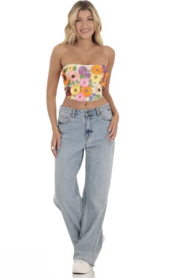 LUCY IN THE SKY Tops^3-D Flower Strapless Top In Cream