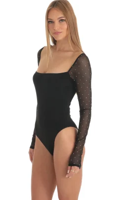 LUCY IN THE SKY Bodysuits^Diamond Glitter Square Neck Bodysuit In Black