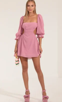 LUCY IN THE SKY Mini Dresses^Dotted Chiffon Open Back Dress In Pink