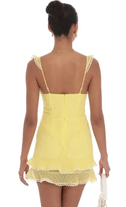 LUCY IN THE SKY Mini Dresses^Dotted Chiffon Sweetheart Dress In Yellow