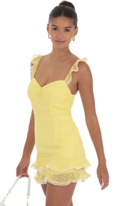LUCY IN THE SKY Mini Dresses^Dotted Chiffon Sweetheart Dress In Yellow
