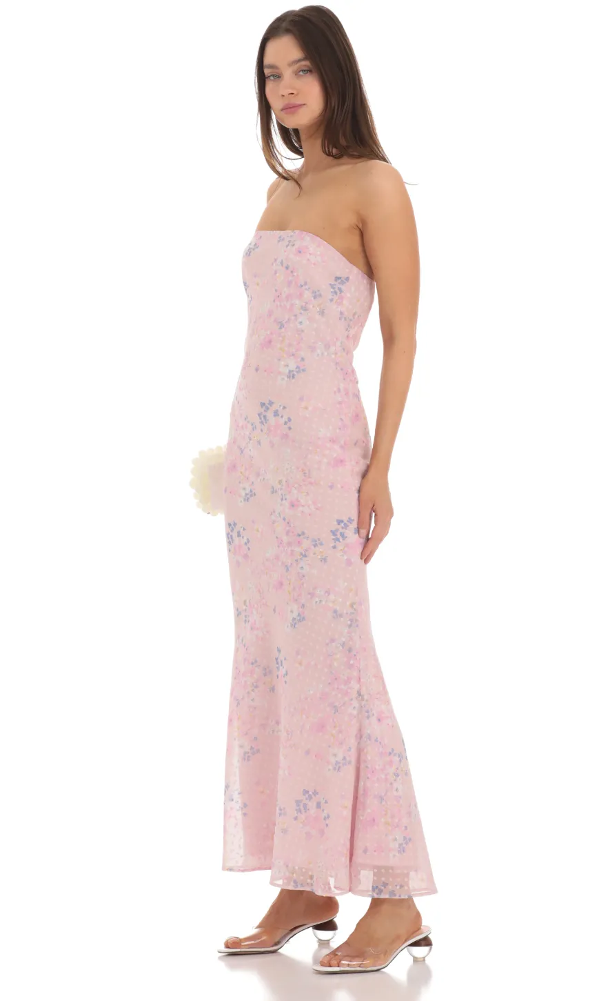 LUCY IN THE SKY Maxi Dresses^Dotted Floral Strapless Maxi Dress In Pink