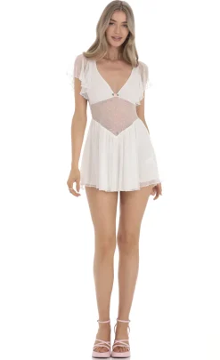 LUCY IN THE SKY Mini Dresses^Dotted Mesh Cutout Dress In White