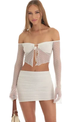 LUCY IN THE SKY Two-Piece Sets^Dotted Mesh Two Piece Skirt Set In White