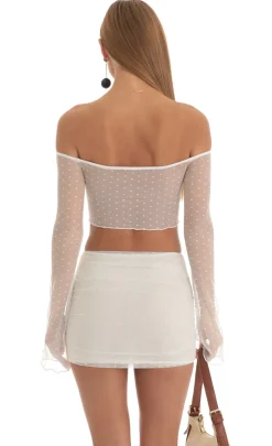 LUCY IN THE SKY Two-Piece Sets^Dotted Mesh Two Piece Skirt Set In White