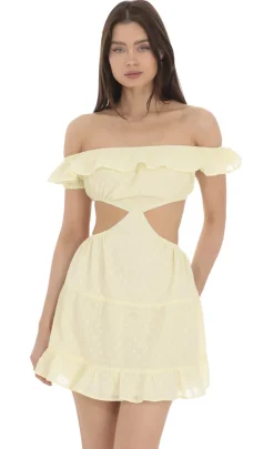LUCY IN THE SKY Mini Dresses^Dotted Off Shoulder Cutout Dress In Yellow