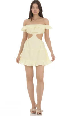 LUCY IN THE SKY Mini Dresses^Dotted Off Shoulder Cutout Dress In Yellow