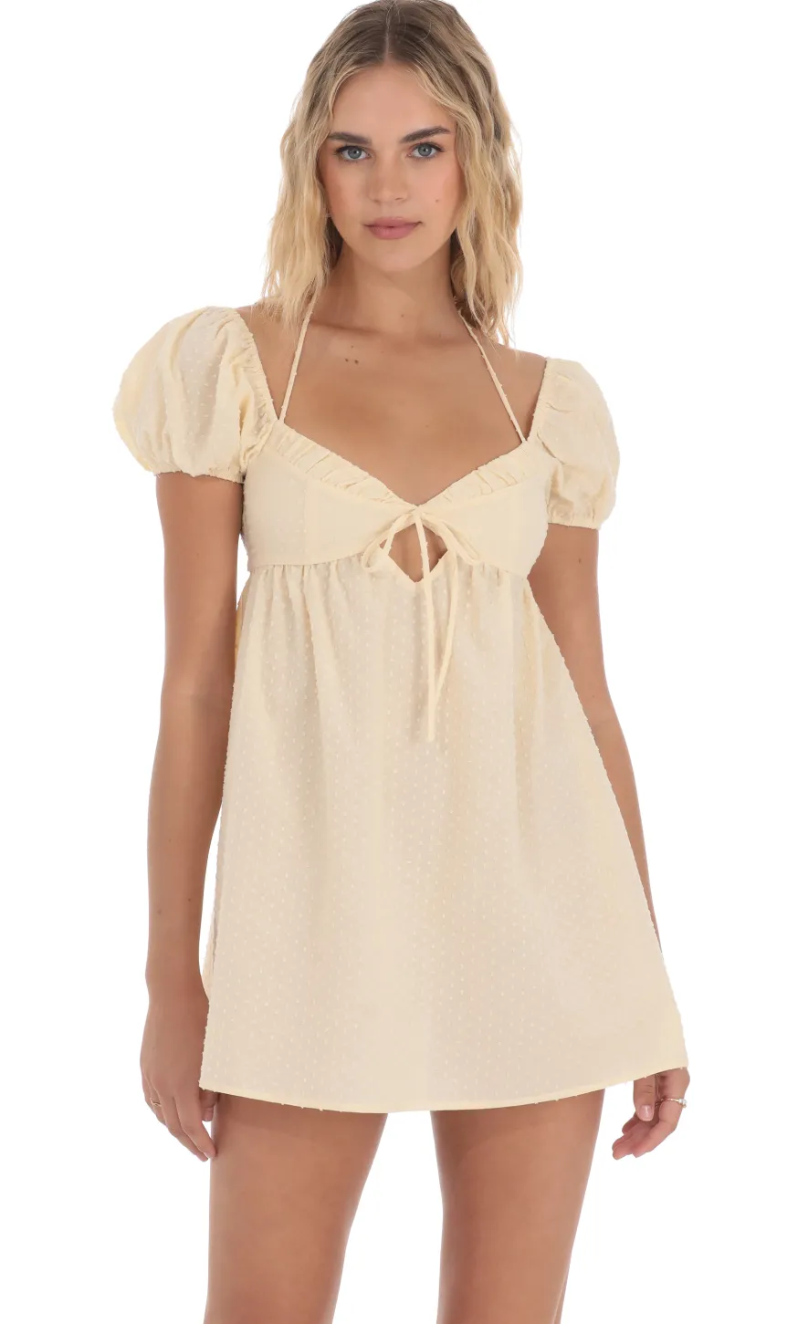 LUCY IN THE SKY Mini Dresses^Dotted Puff Sleeve Babydoll Dress In Peach