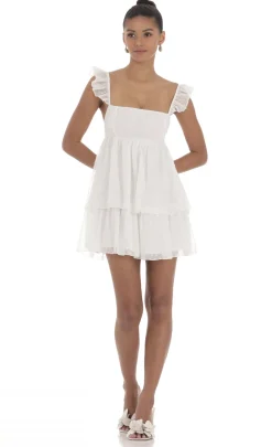 LUCY IN THE SKY Mini Dresses^Dotted Ruffle Dress In White