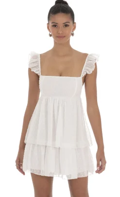 LUCY IN THE SKY Mini Dresses^Dotted Ruffle Dress In White