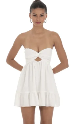 LUCY IN THE SKY Mini Dresses^Dotted Strapless Babydoll Dress In White