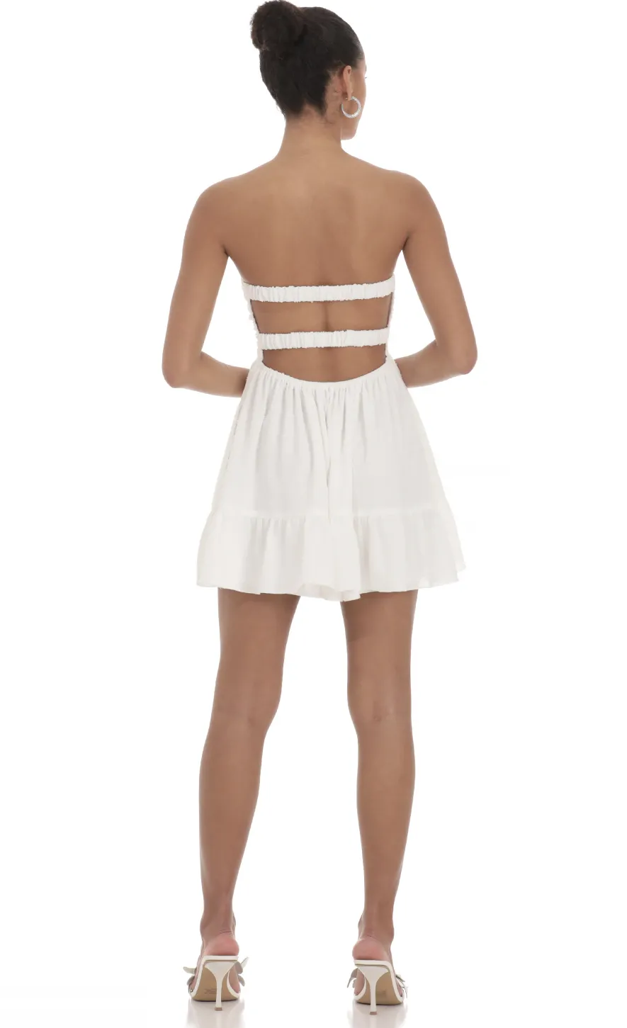 LUCY IN THE SKY Mini Dresses^Dotted Strapless Babydoll Dress In White