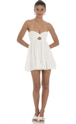LUCY IN THE SKY Mini Dresses^Dotted Strapless Babydoll Dress In White