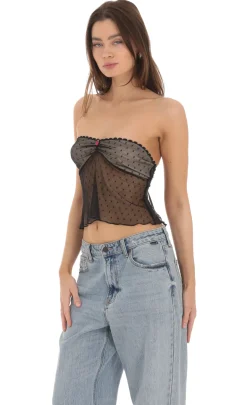 LUCY IN THE SKY Tops^Dotted Strapless Babydoll Top In Black
