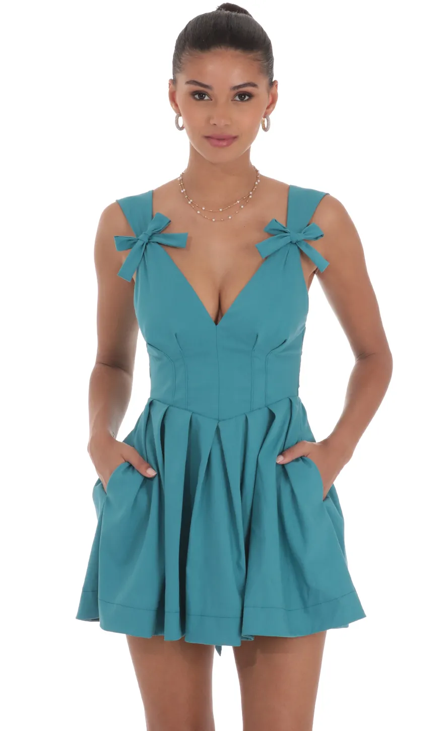 LUCY IN THE SKY Mini Dresses^Double Bow A-Line Dress In Turquoise Blue