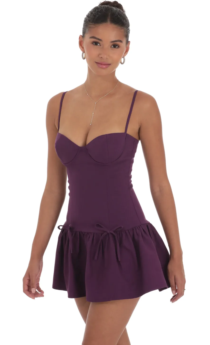 LUCY IN THE SKY Mini Dresses^Double Bow Drop Waist Dress In Purple