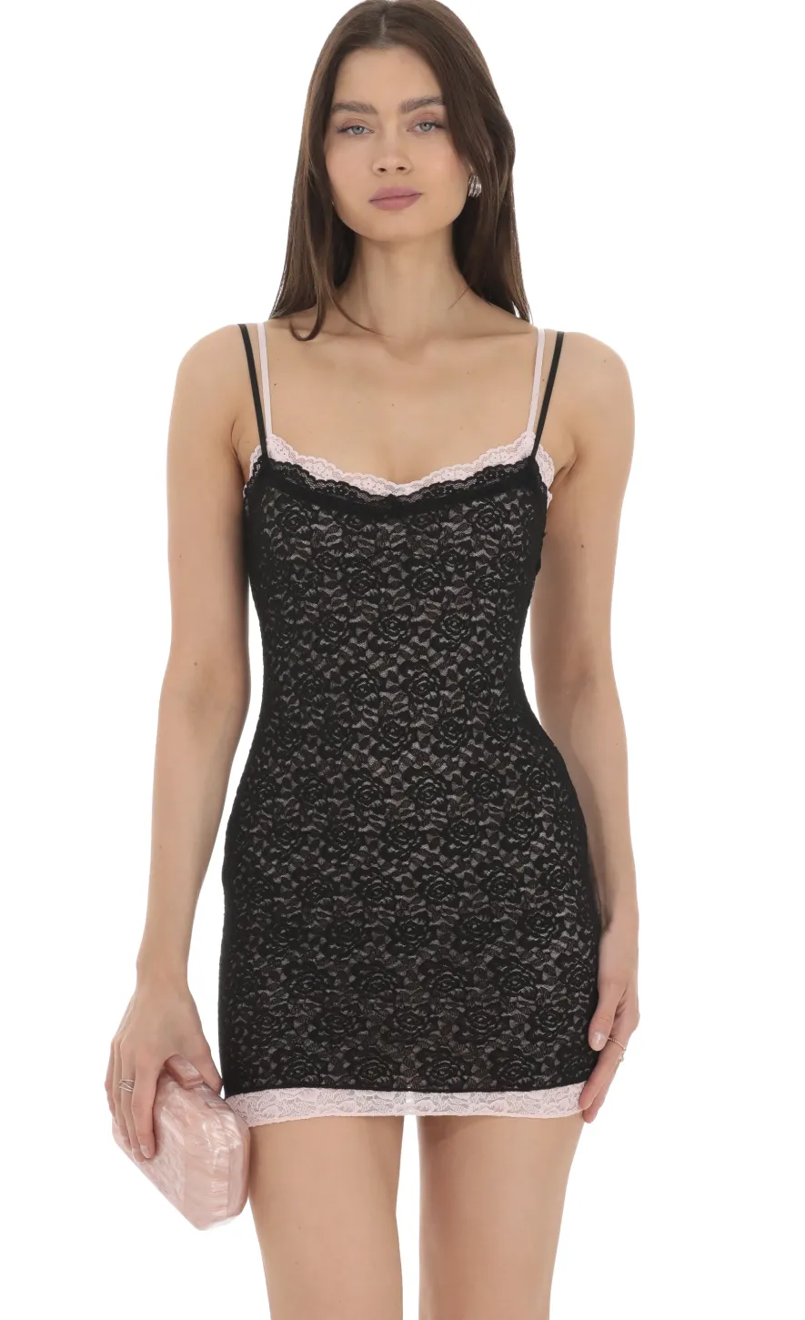 LUCY IN THE SKY Mini Dresses^Double Layered Lace Dress In Black