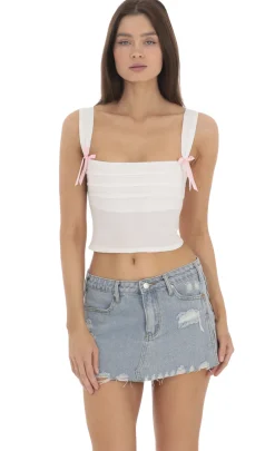 LUCY IN THE SKY Tops^Double Pink Bows Top In White