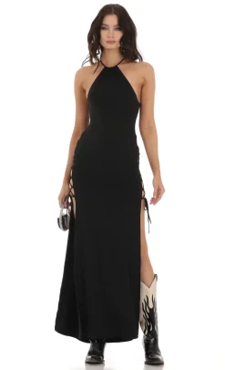 LUCY IN THE SKY Maxi Dresses^Double Slit Dress In Black