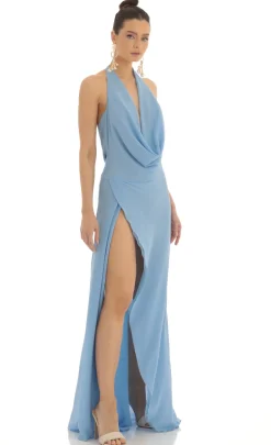 LUCY IN THE SKY Maxi Dresses^Draped Open Back Maxi Dress In Blue