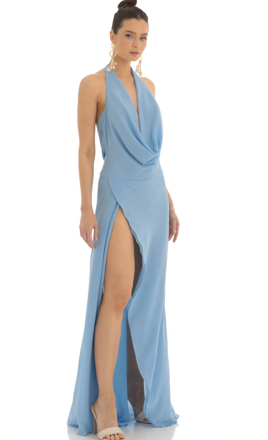 LUCY IN THE SKY Maxi Dresses^Draped Open Back Maxi Dress In Blue