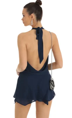 LUCY IN THE SKY Mini Dresses^Draped Plunge Neck Dress In Navy