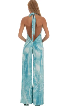 LUCY IN THE SKY Jumpsuits^Drape Open Back Jumpsuit In Blue Swirl