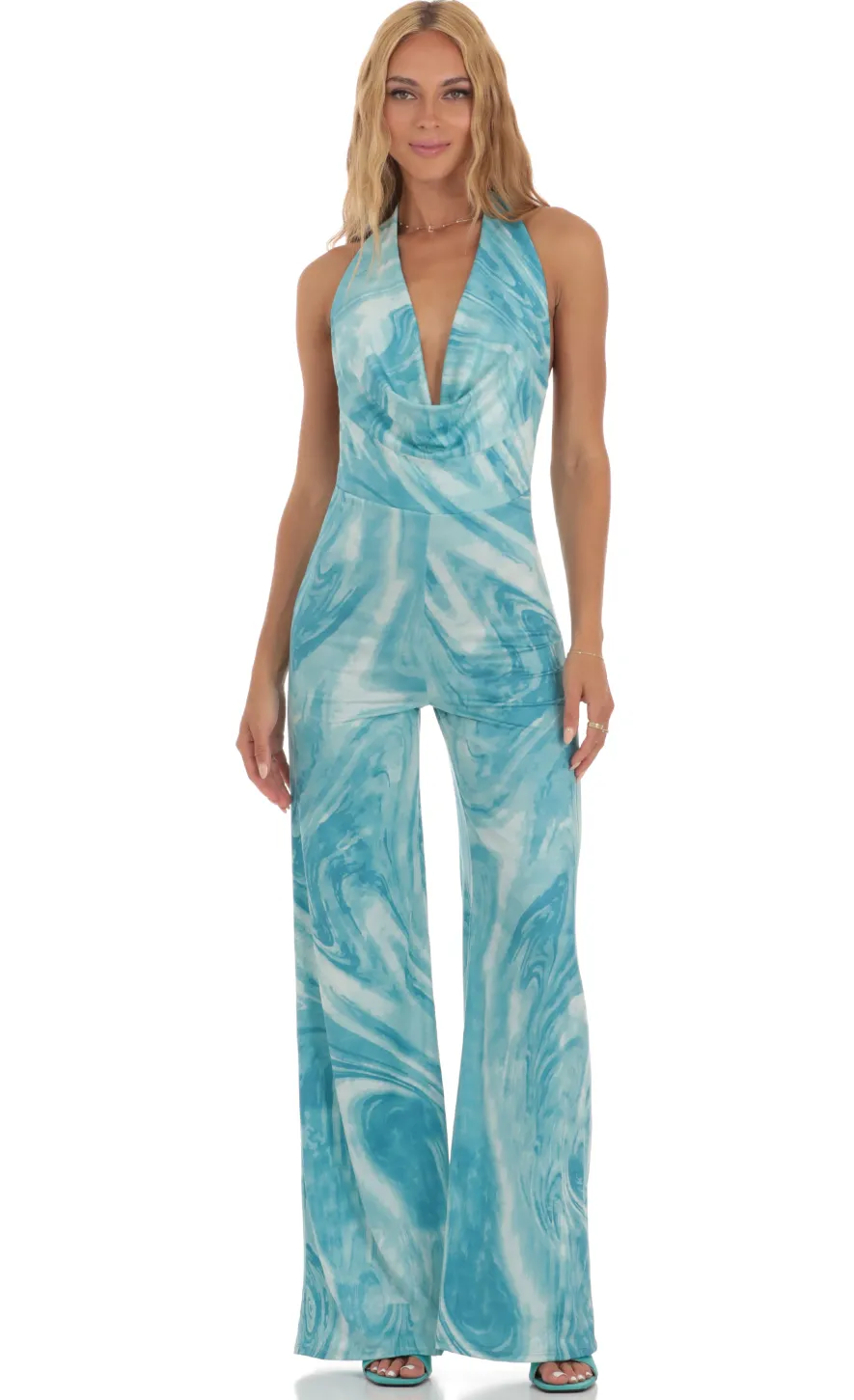 LUCY IN THE SKY Jumpsuits^Drape Open Back Jumpsuit In Blue Swirl