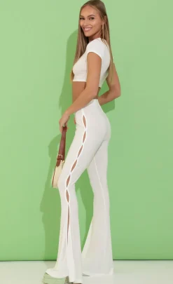 LUCY IN THE SKY Two-Piece Sets|Pants^Embroidered Cutout Two Piece Set In White