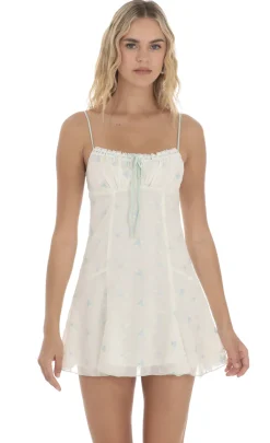 LUCY IN THE SKY Mini Dresses^Embroidered Floral Front Tie Dress In White