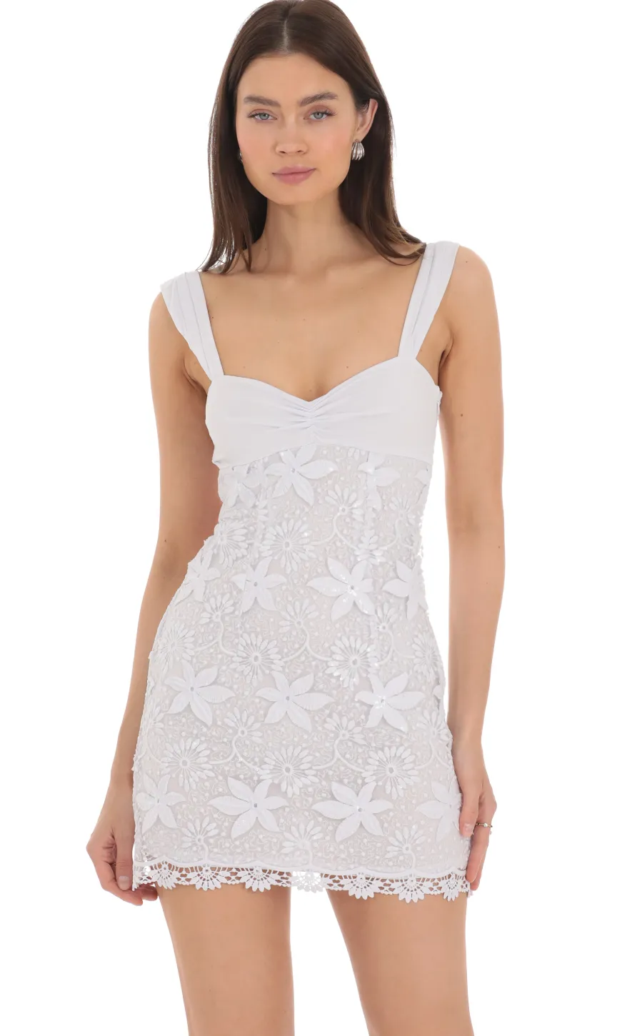 LUCY IN THE SKY Mini Dresses^Embroidered Floral Sequin Dress In White