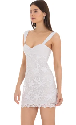 LUCY IN THE SKY Mini Dresses^Embroidered Floral Sequin Dress In White