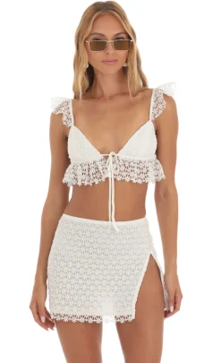 LUCY IN THE SKY Two-Piece Sets|Tops^Embroidered Floral Two Piece Set In White