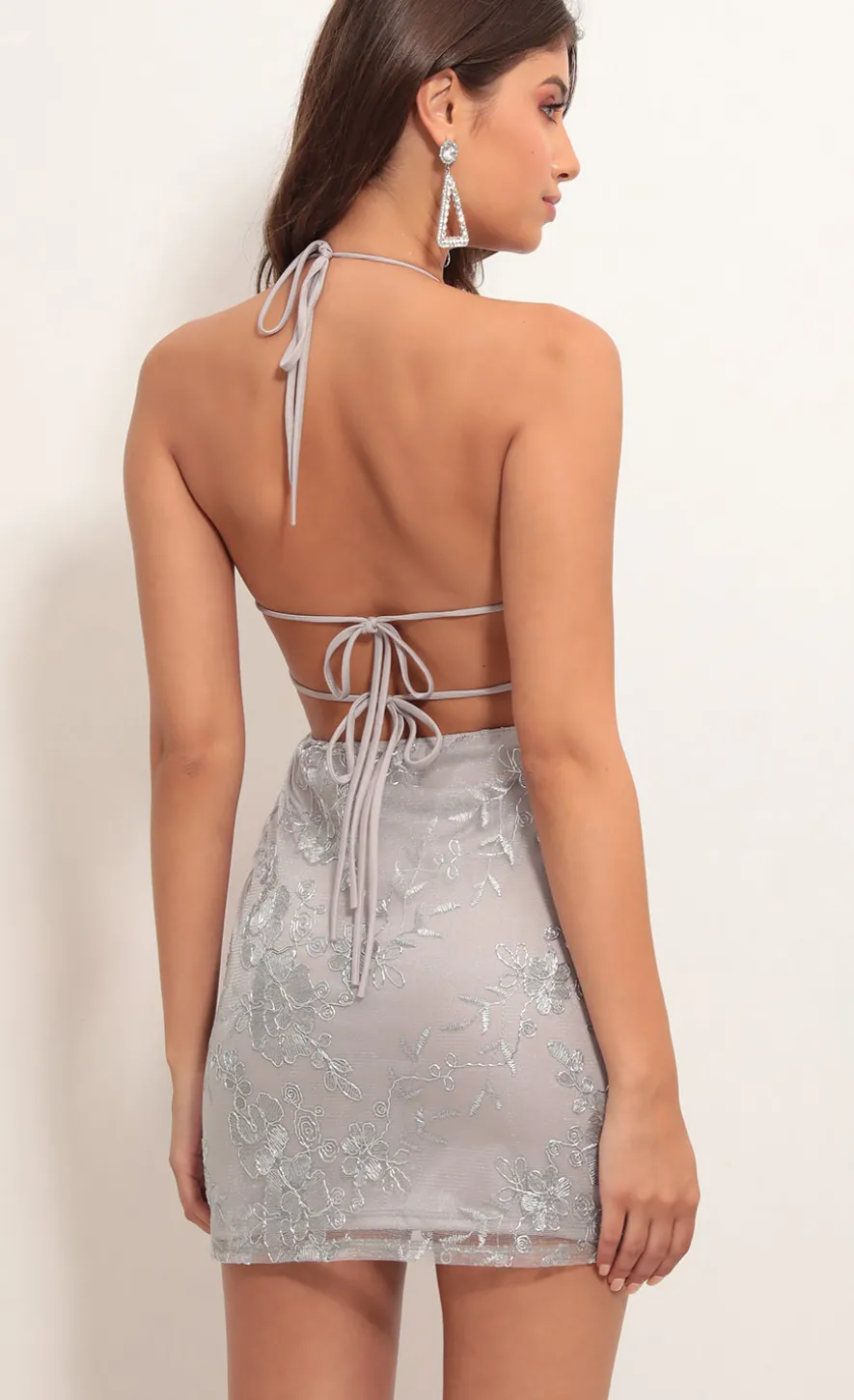 LUCY IN THE SKY Mini Dresses^Embroidered Lace Dress In Silver