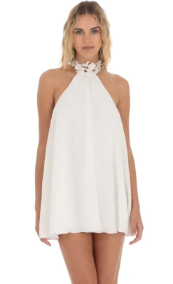 LUCY IN THE SKY Mini Dresses^Embroidered Mock Neck Dress In White