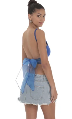 LUCY IN THE SKY Tops^Embroidered Open Back Top In Blue