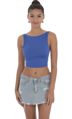 LUCY IN THE SKY Tops^Embroidered Open Back Top In Blue