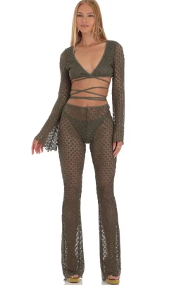 LUCY IN THE SKY Two-Piece Sets|Pants^Embroidered Three Piece Pants Set In Green