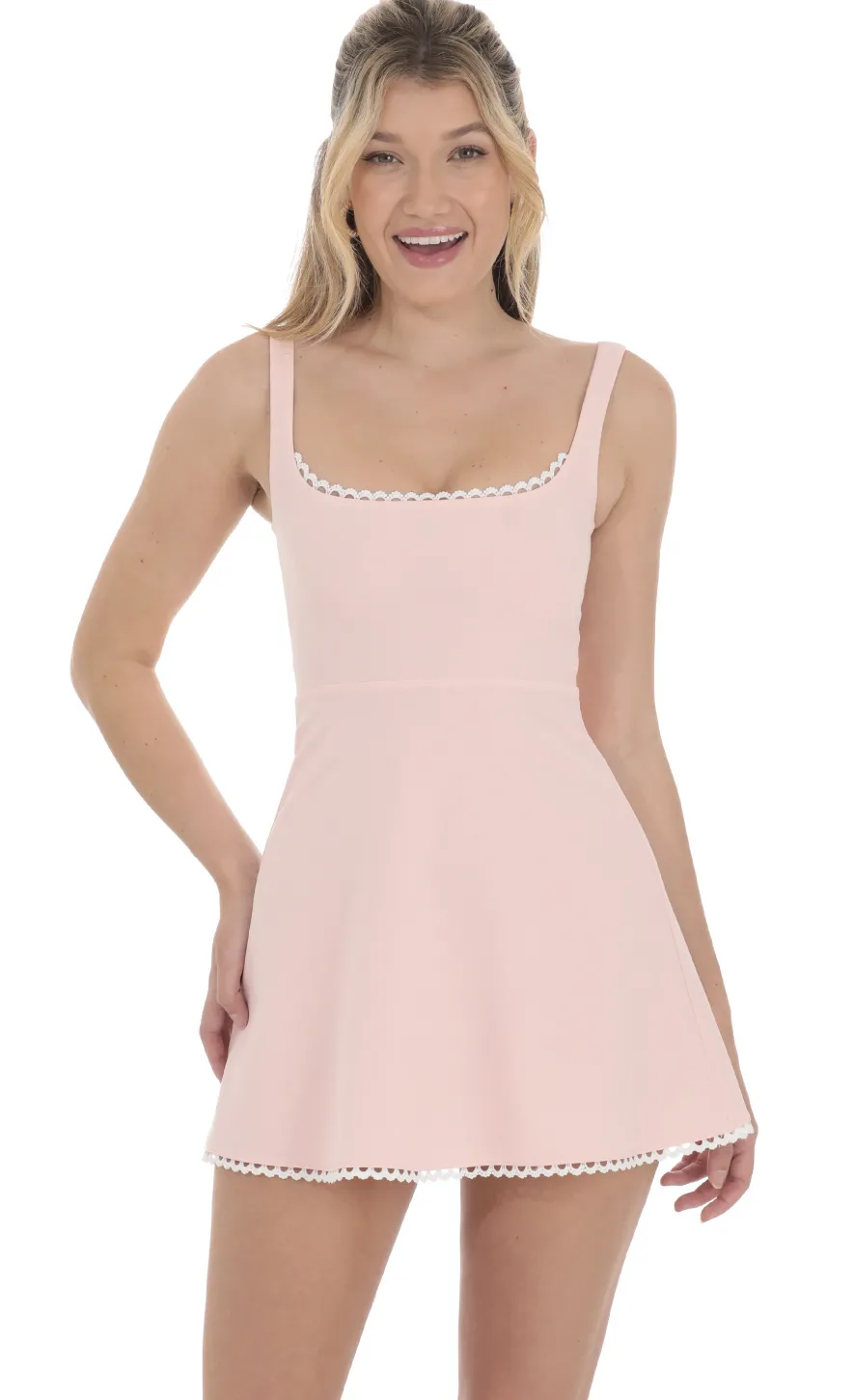 LUCY IN THE SKY Mini Dresses^Embroidered Trim A-line Dress In Pink