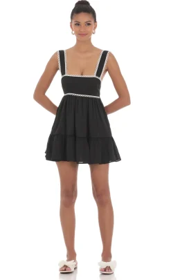 LUCY IN THE SKY Mini Dresses^Embroidered Trim Babydoll Dress In Black