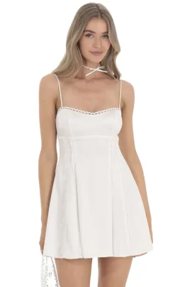 LUCY IN THE SKY Mini Dresses^Embroidered Trim Satin Babydoll Dress In White