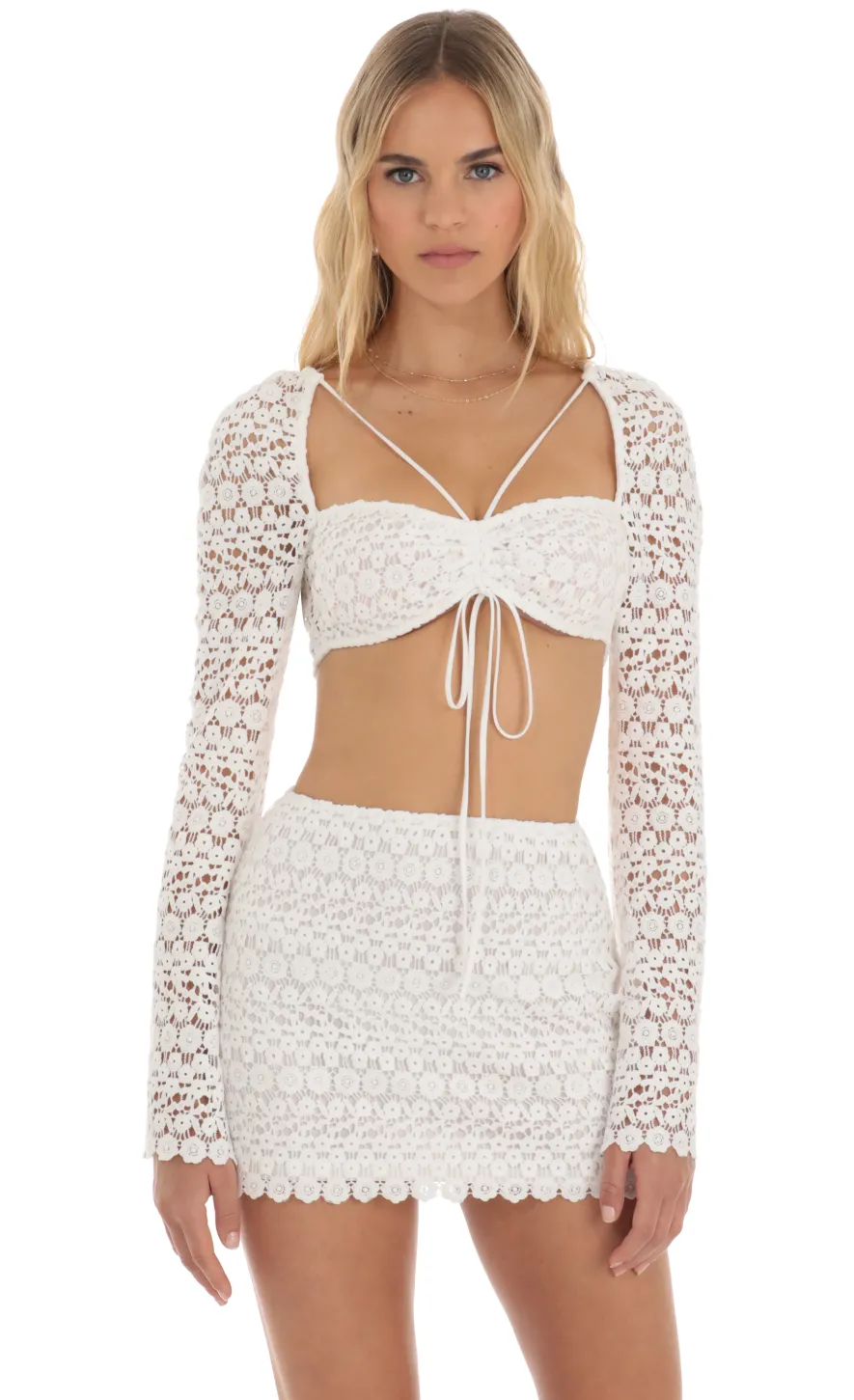 LUCY IN THE SKY Two-Piece Sets^Embroidered Two Piece Skirt Set In White